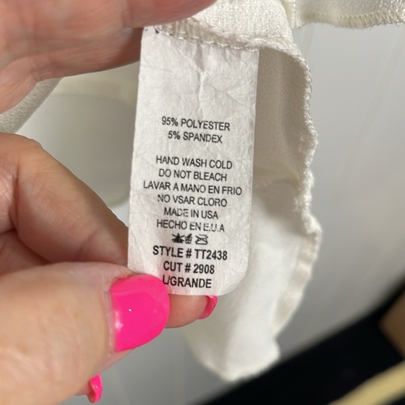 Ces Femme Womens Babydoll Top White Gold Flutter Sleeves Peplum Hem Square Neck - Picture 7 of 11